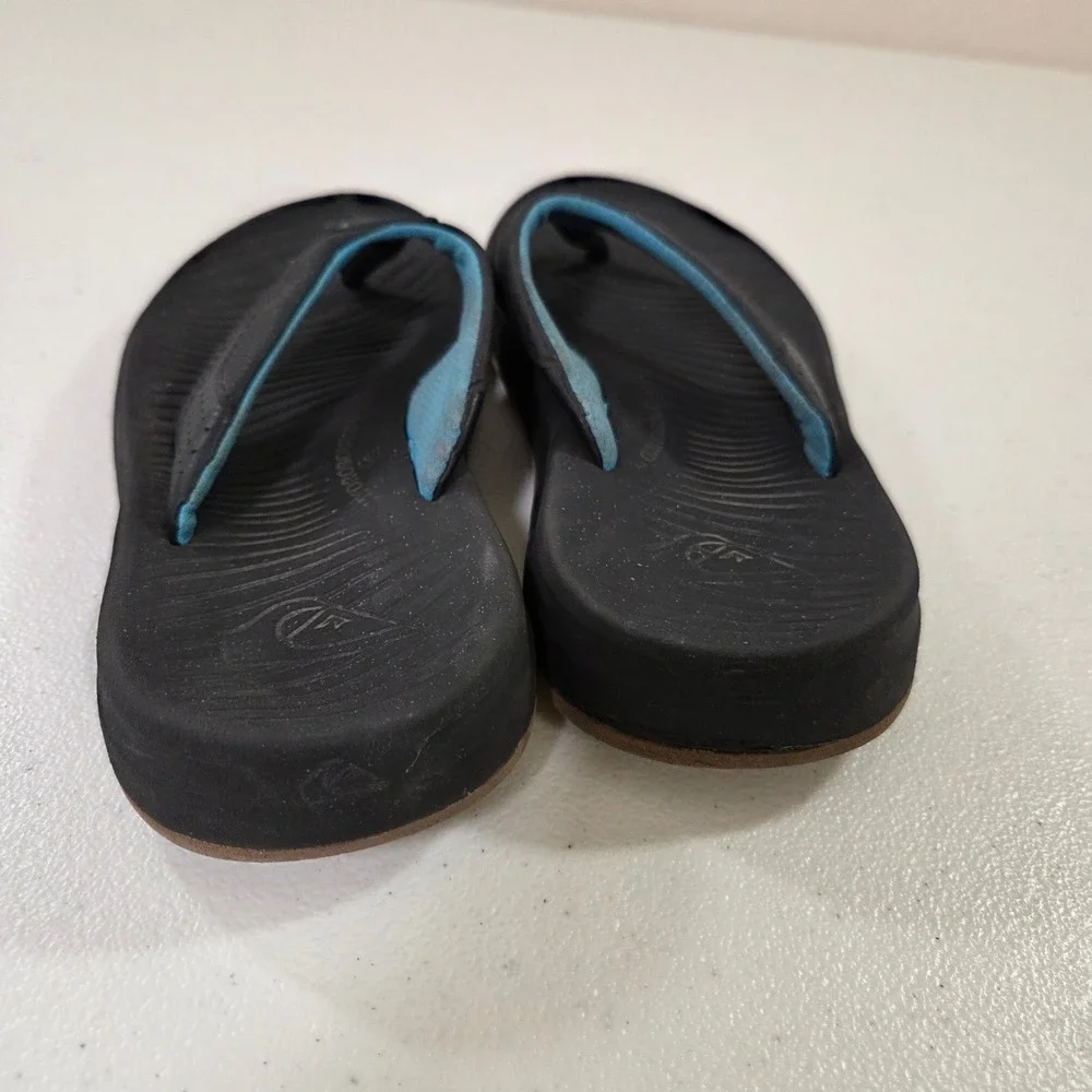 Quiksilver Hydrobound Mens Flip Flops Black Blue Thong Sandals‎ Size 7 9.5 Inch